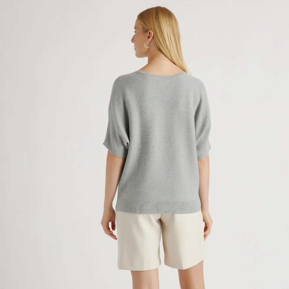 Quince NEW Lightweight Cotton Cashmere Link-Stitch Dolman Sweater Gray Medium - Picture 2 of 6